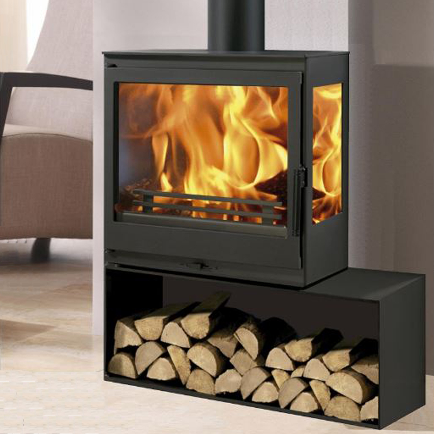 Charme 3 Sided Stove Burning Multifuel Contemporary Stove
